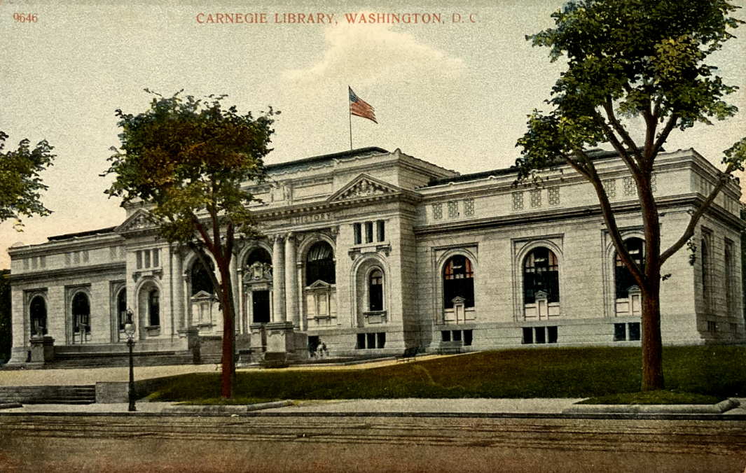 postcard image of Carnegie Library in DC