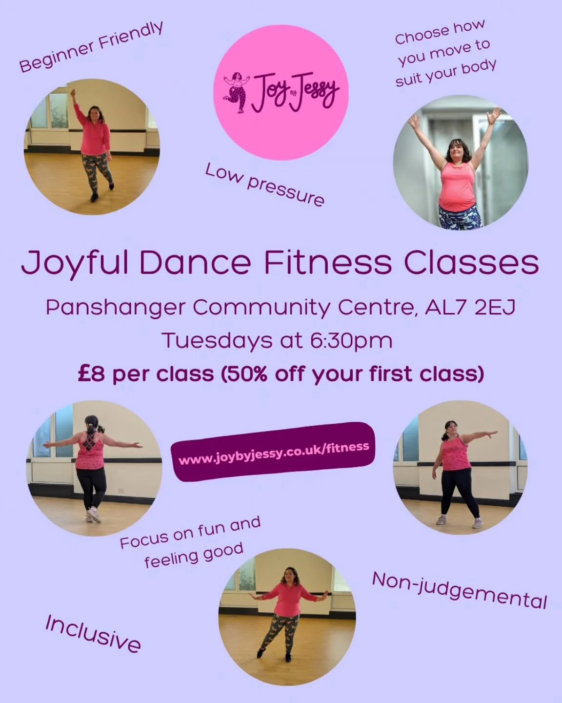 Joyful dance fitness classes for adults with a focus on having fun and feeling good. Inclusive, weight neutral and beginner friendly. 

Come along and move your body joyfully in a low pressure and non-judgmental environment. Plenty of options will be