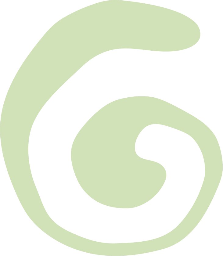 A large black number 6 with a pale green background.