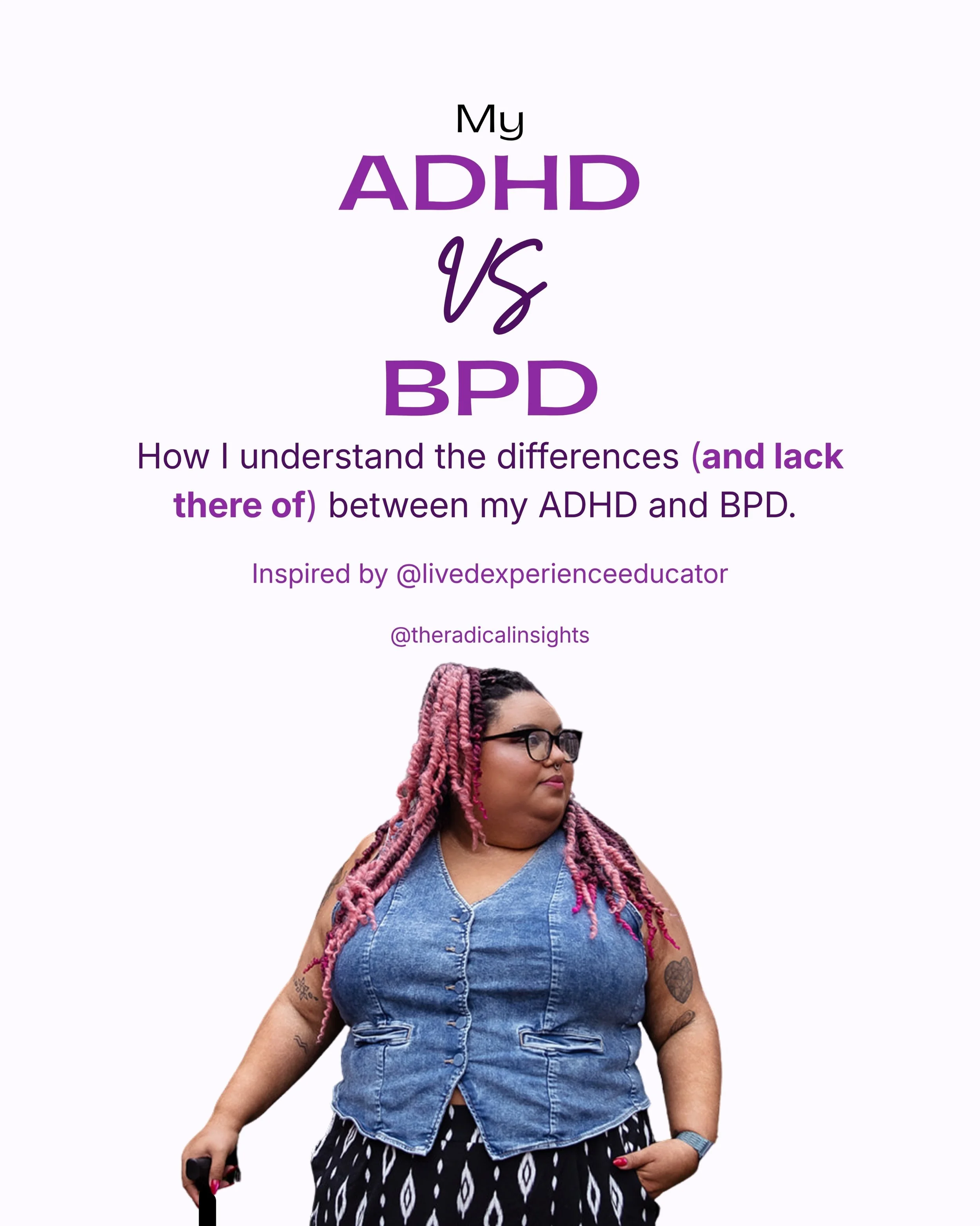 Inspired by the great @livedexperienceeducator I thought I&rsquo;d share some of the differences in how I experience my BPD and ADHD. 

I get this question basically every time I talk about my BPD, especially how around how I differentiate my rejecti