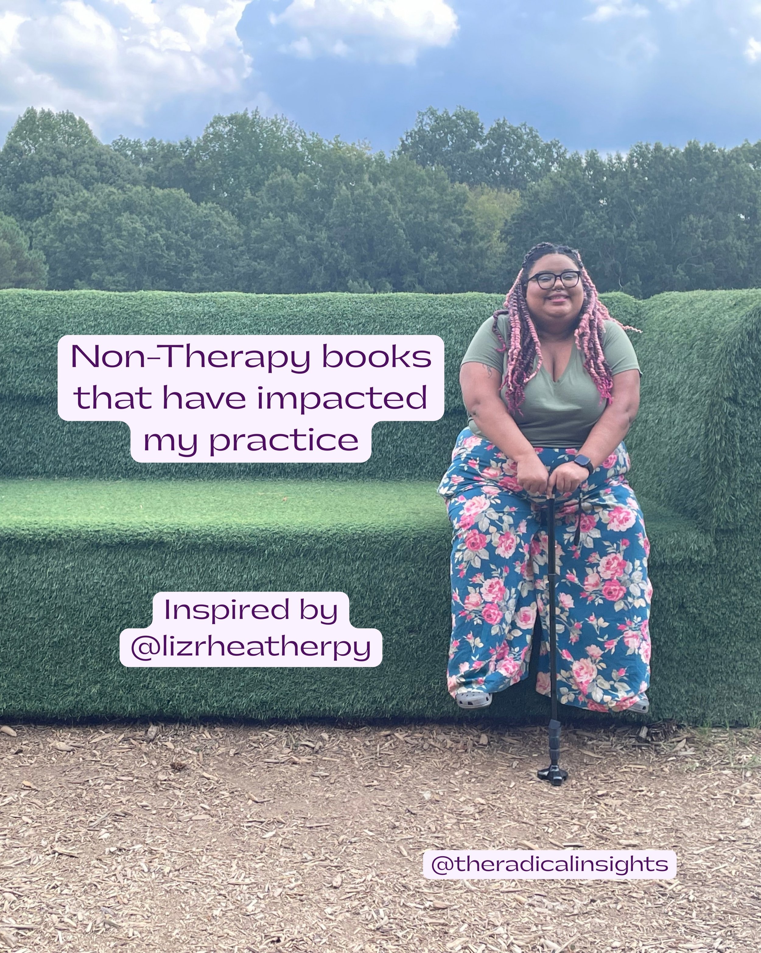 Most things I read impact my process as a therapist, especially as a social worker. 

Shocking no one a lot of what I read focuses on community building, conflict, Black liberation, indigenous teachings, fat liberation. 

I&rsquo;m always just a litt