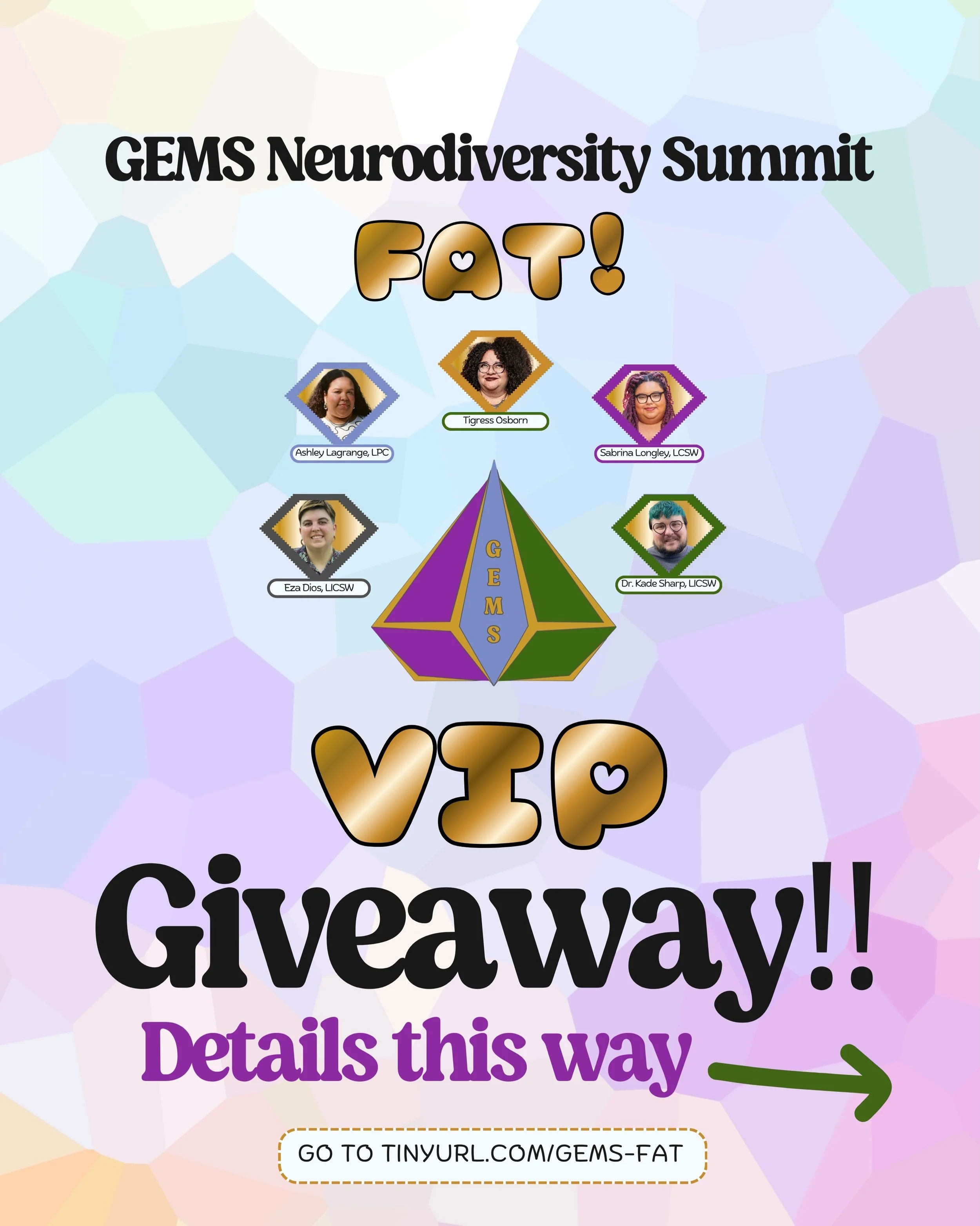 I&rsquo;m doing a giveaway!! 

If you&rsquo;ve been eyeing the GEMS Neurodiversity Summit: FAT! tickets but you&rsquo;ve been holding off for some reason, I got your back! 

This is a giveaway for one FREE VIP ticket, you&rsquo;ll get the goody bag, 