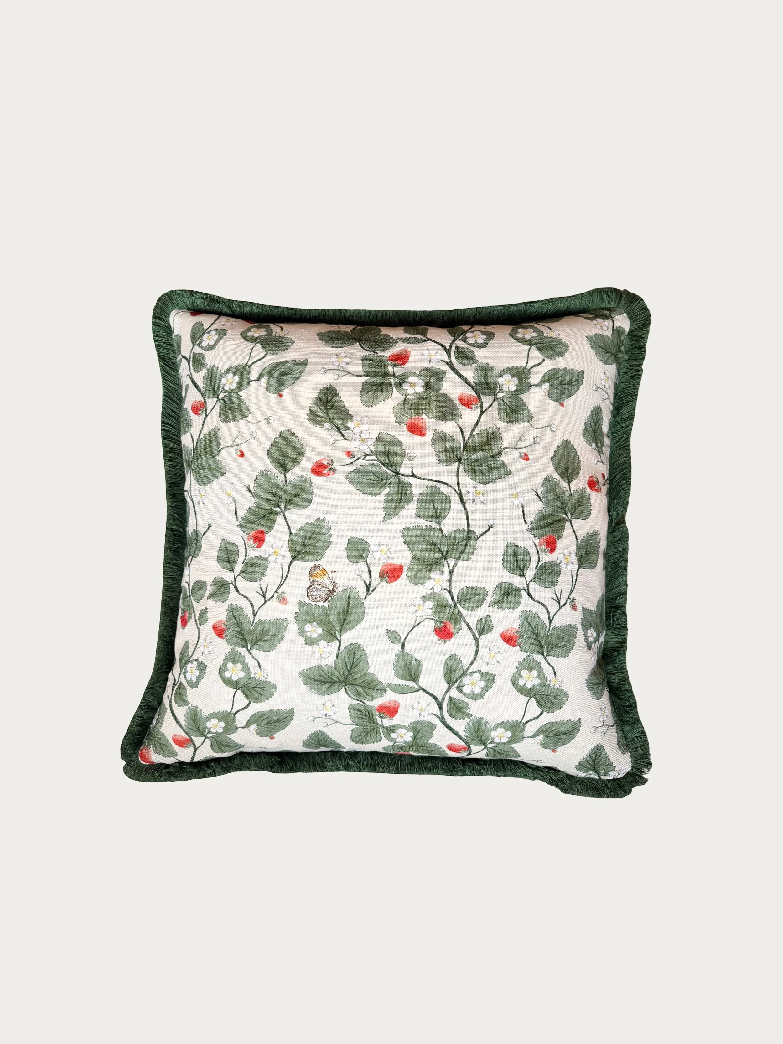 Trailing Strawberries Fringed Cushion