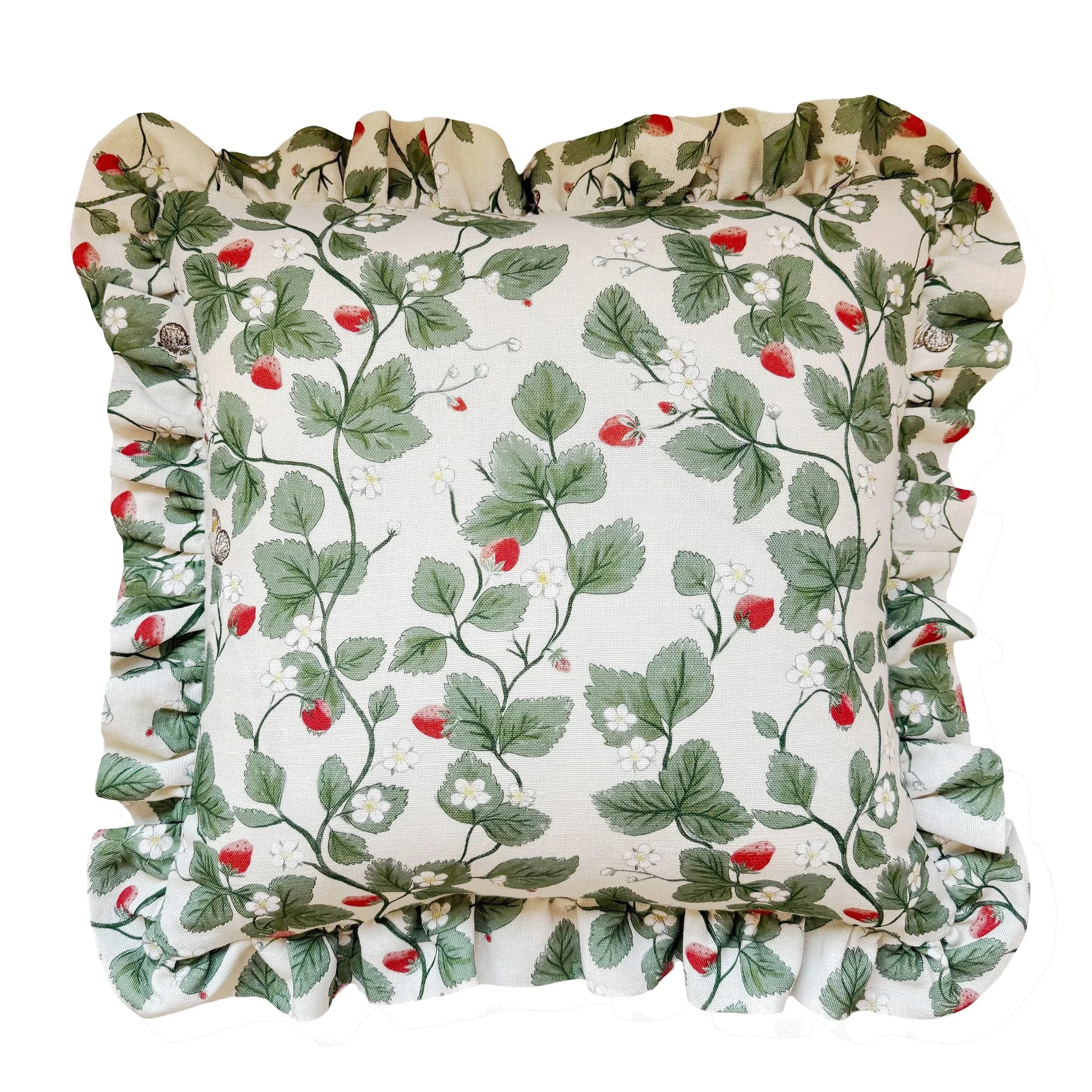 Trailing Strawberries Ruffled Cushion