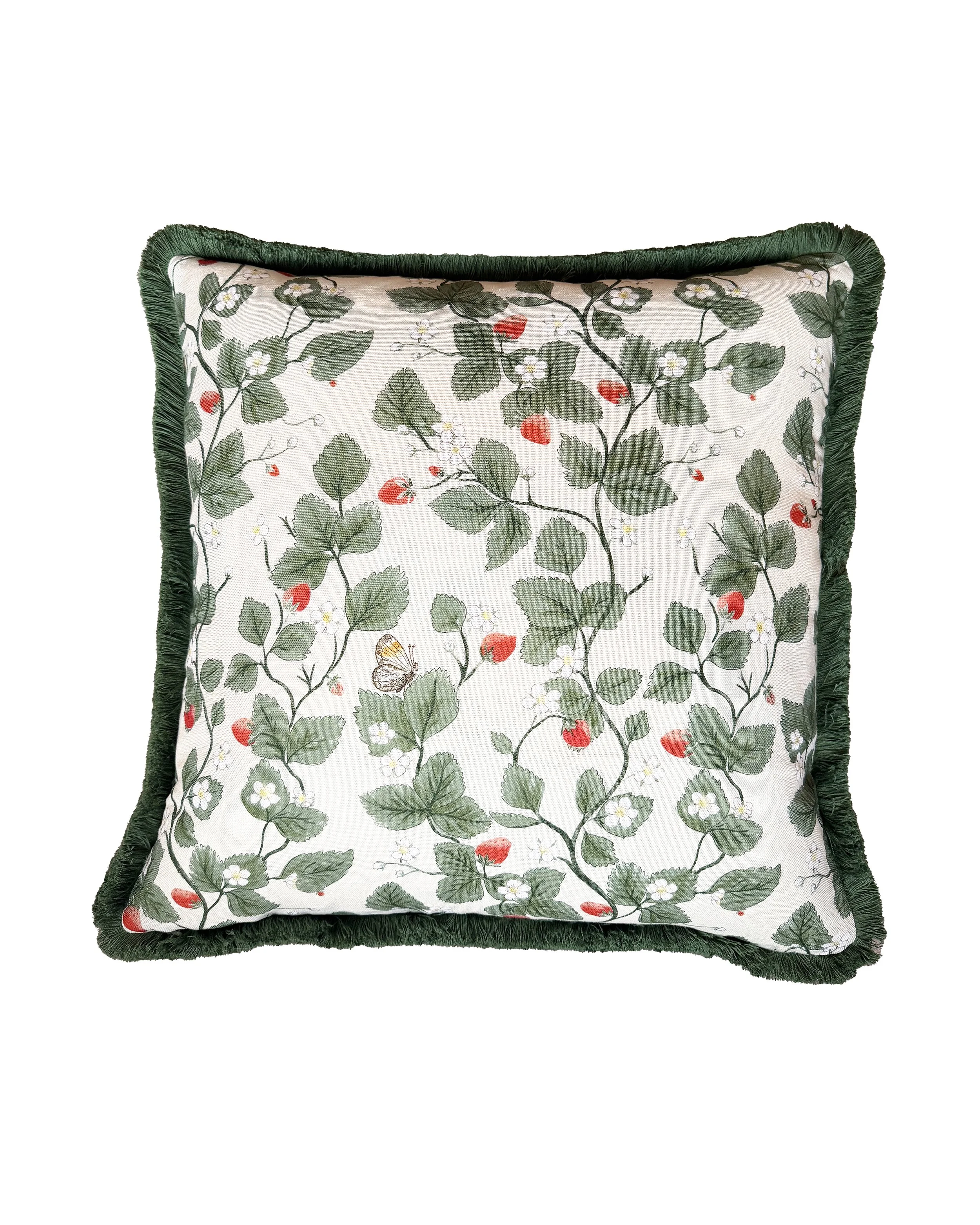 Trailing Strawberries Fringed Cushion