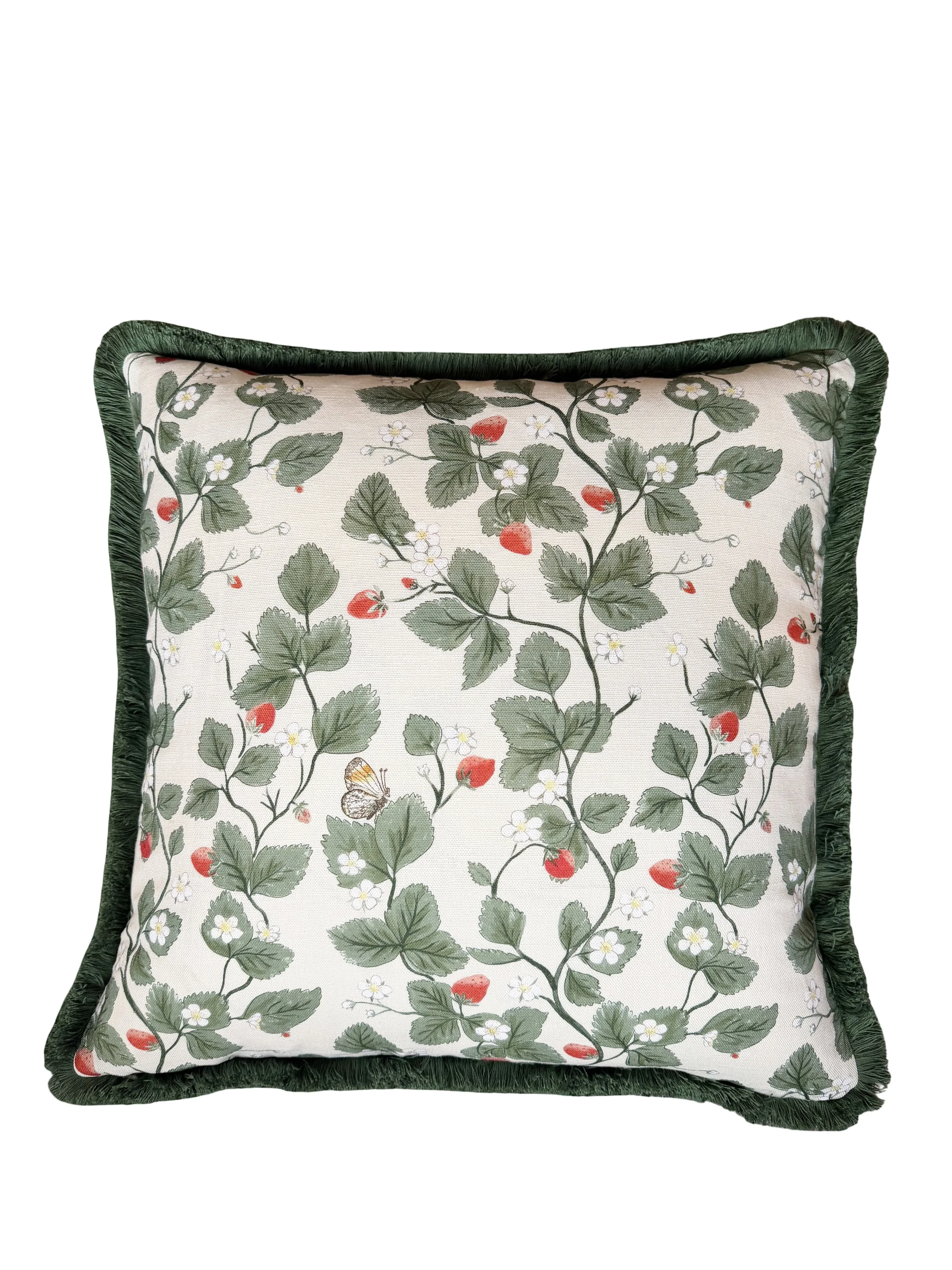 Trailing Strawberries Fringed Cushion