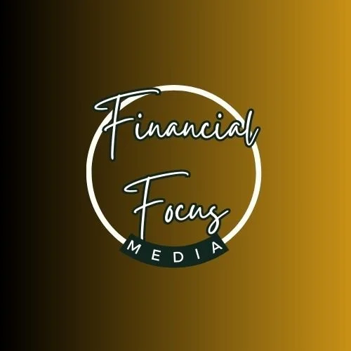 Logo for Financial Focus Media with white and black text and circular design on a gold and dark background.