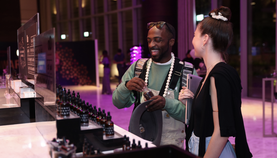  Splash & Dash Experience. 
This is a quick and interactive fragrance activation where guests sample a bespoke selection of premium fragrance notes, choose up to three favourites and create their own unique scent formula.
 320pp AED. 
 
Category: Eve
