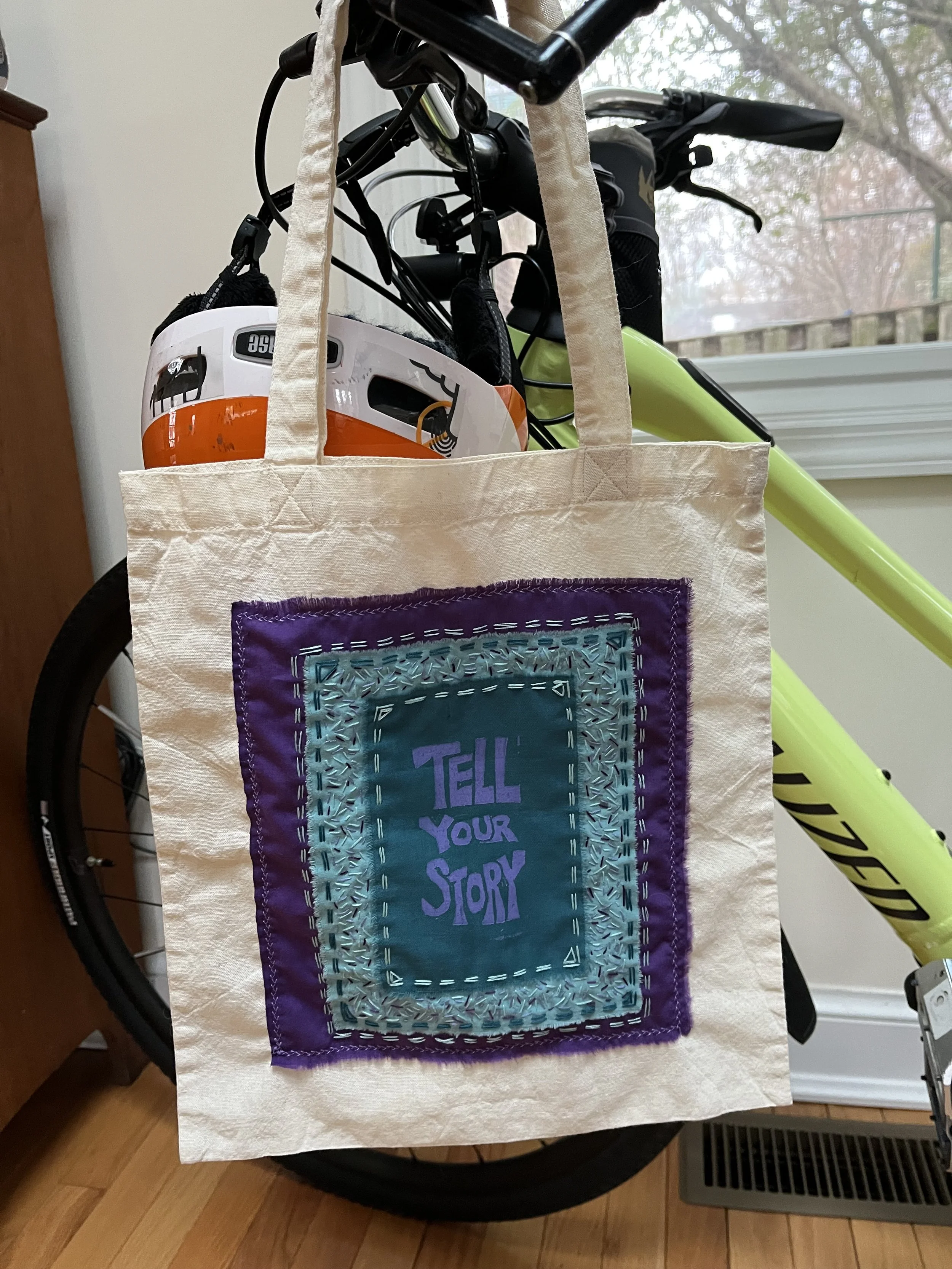Tell Your Story stitched on canvas bag IMG_8449.jpeg