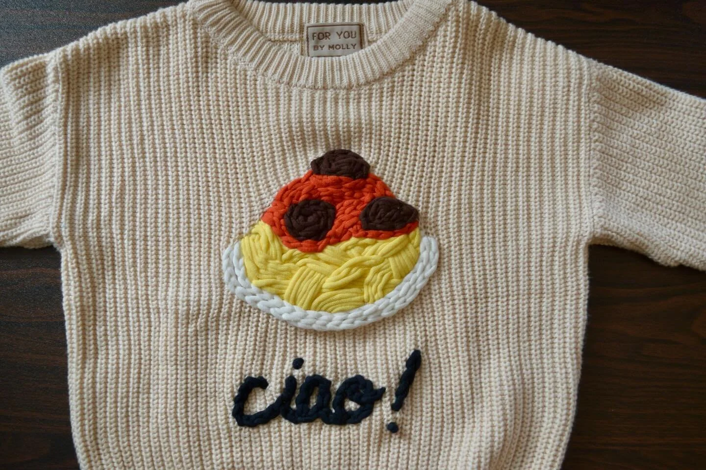 So nice, we did it twice!! This cute little spaghetti and meatballs design came back for round 2 but this time with a little &ldquo;ciao!&rdquo; added on 🍝

Love this design 🤌🏼❤️