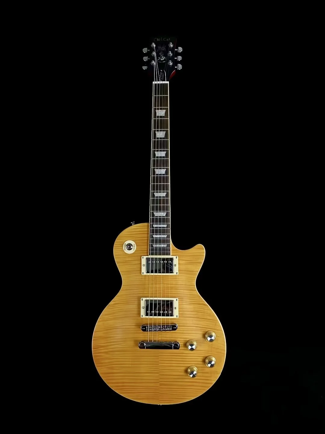 ChillCat Limited Custom Non-relic " Greeny Version" Electric Guitar w Solid Maple Cap, 5A Plus Flame maple top , SS Frets, Nashville Bridge, Bone nut