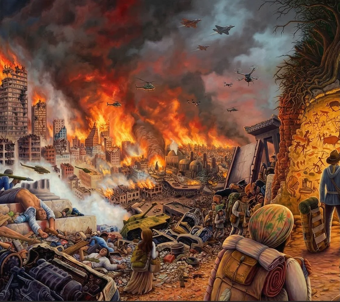 To many of us, the world increasingly looks like the first image.

Wars spreading.
Destruction and exploitation accelerating.
The Earth pushed beyond its limits.

It can feel as if everything is unraveling.

But what if what feels like the collapse o