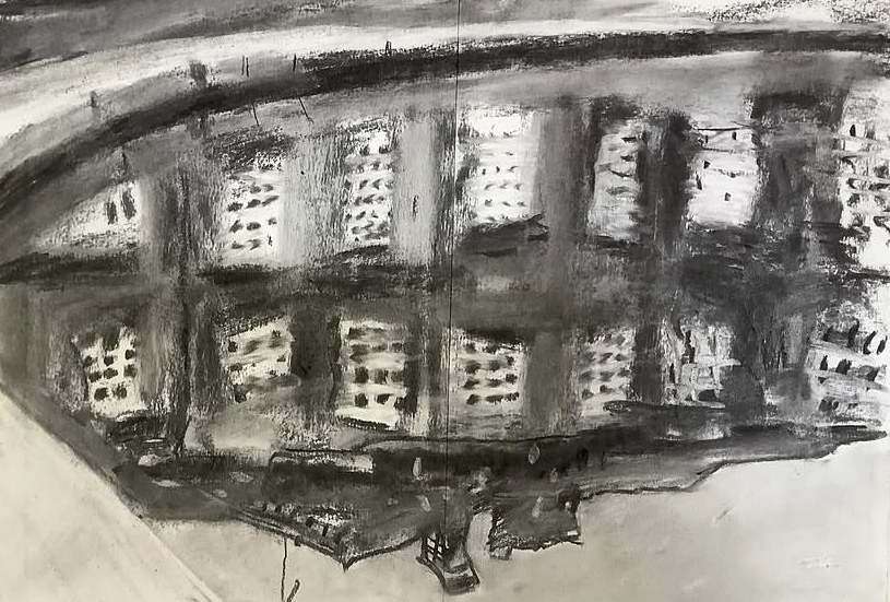 Dumfries House Reflection. Charcoal on paper 40 x 30cm 2023