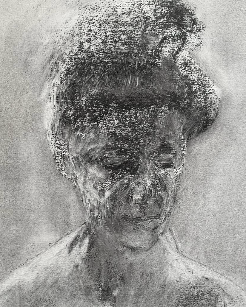 Head of a Young Woman. Charcoal on paper 20 x 30cm 2024
