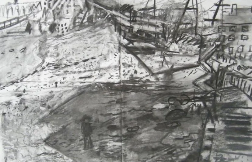 Cutty Sark Towards Greenwich. Charcoal on paper 56 x 74cm 2019