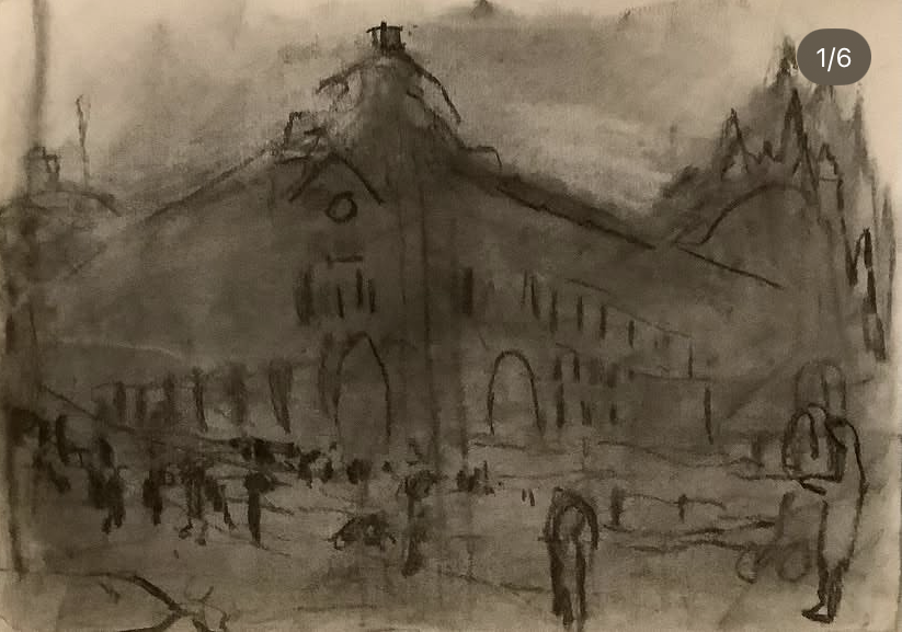 V&A Museum London. Charcoal on paper 40 x 30cm 2022 