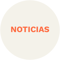 El icono de una rueda o botón con la palabra 'NOTICIAS' en letras naranjas sobre fondo blanco.
