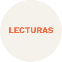 Círculo blanco con la palabra 'LECTURAS' en letras anaranjadas en el centro.