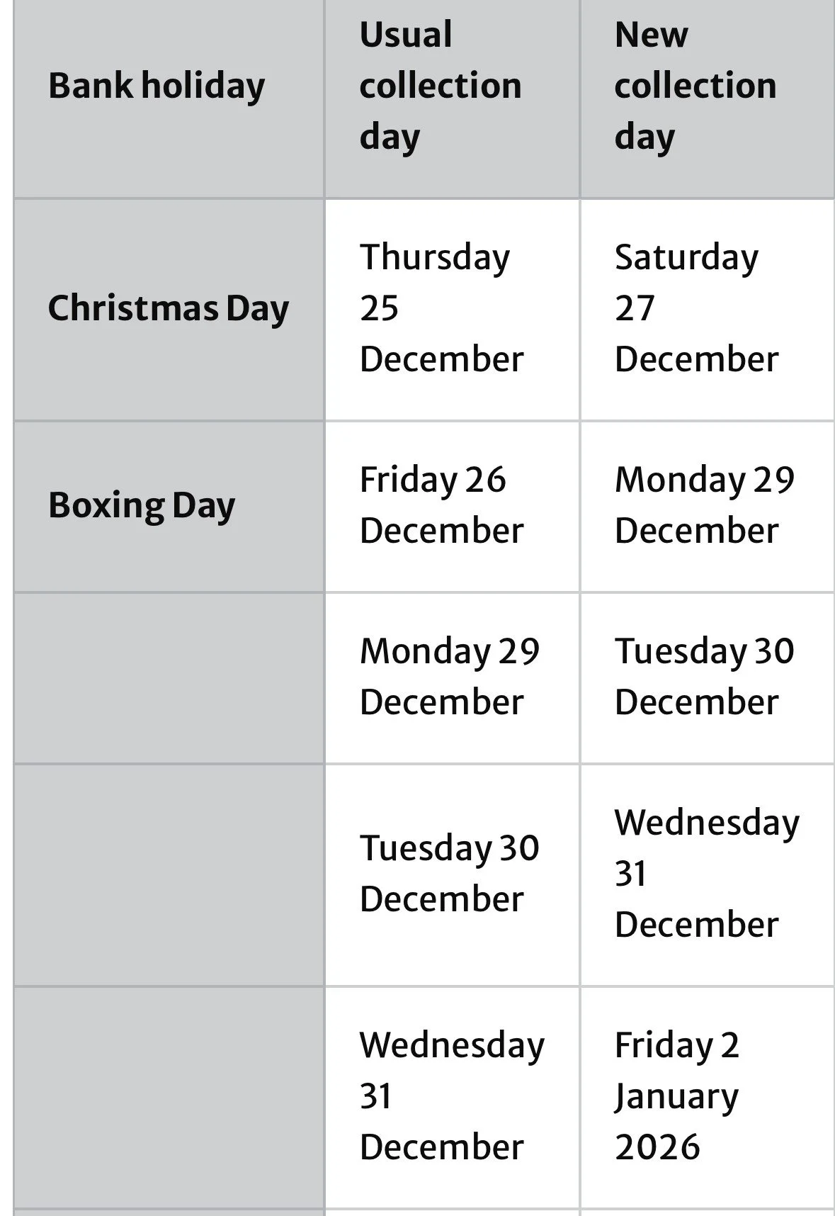 Christmas &amp; New Year Refuse Collections