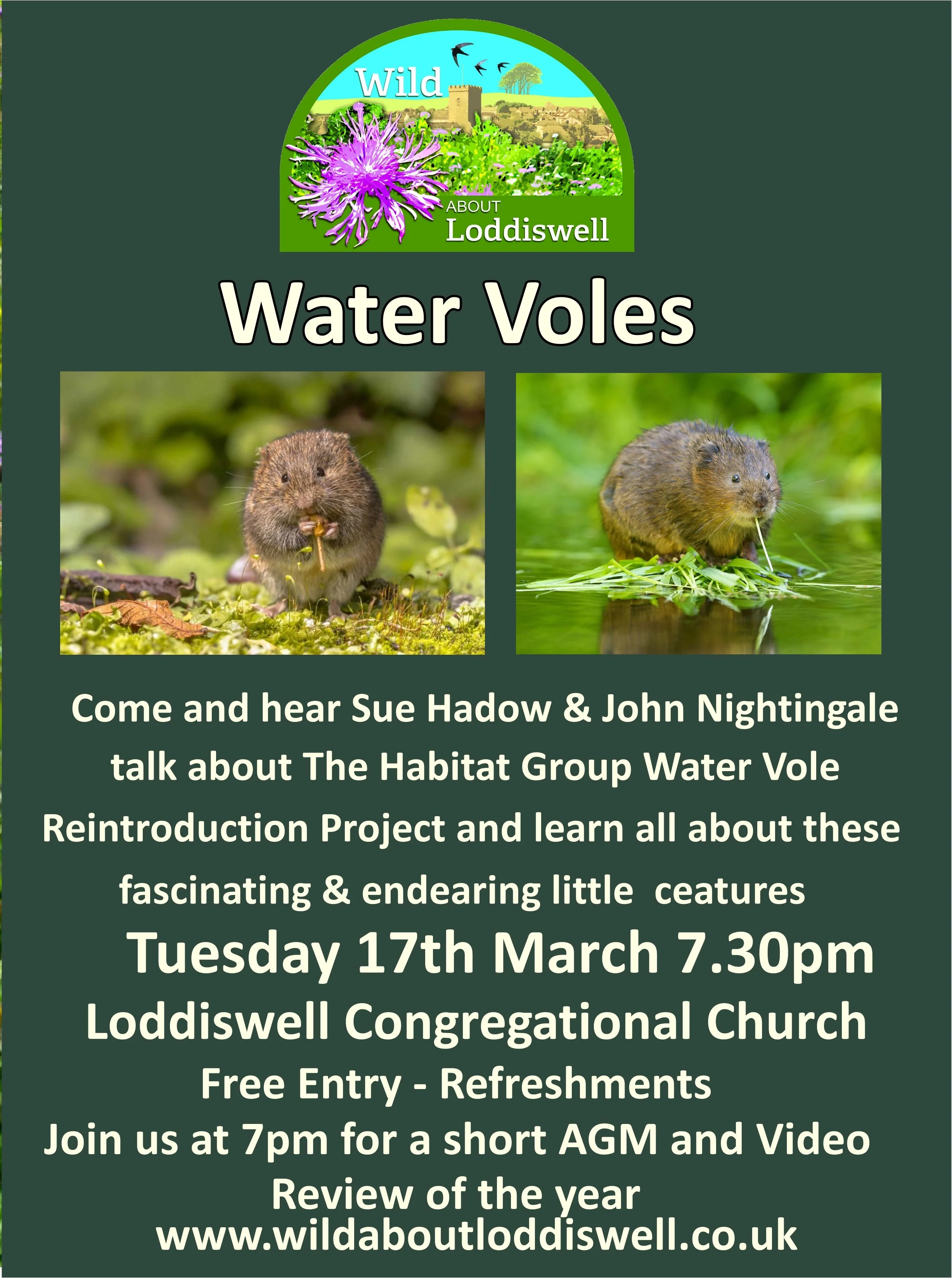 New Date:  Water Voles! Wild About Loddiswell AGM &amp; Talk about Water Vole Re-introduction to the Rivers Gara &amp; Avon