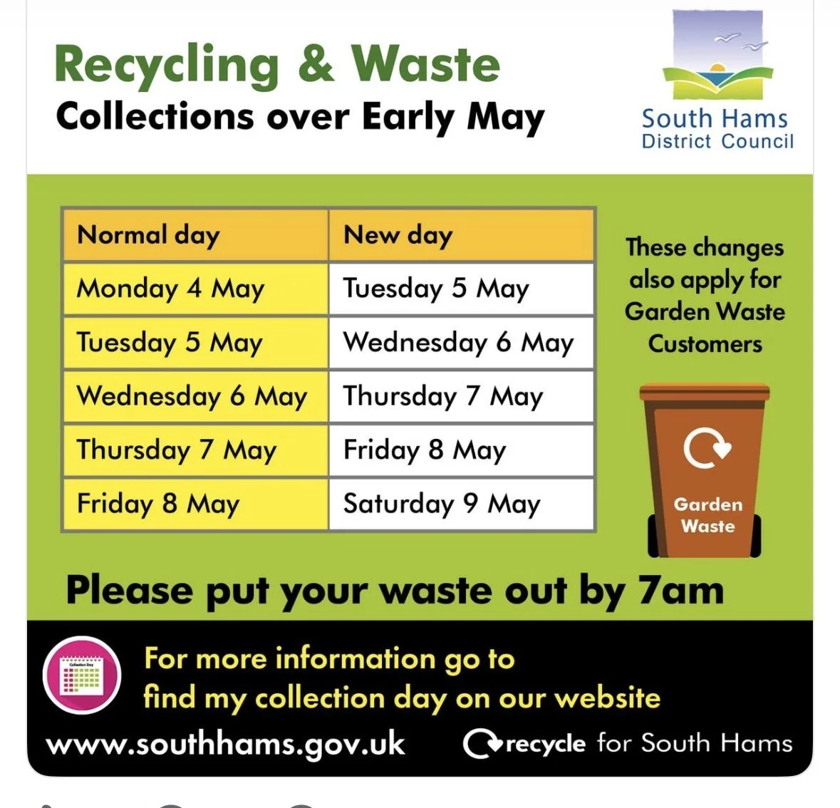 Early May Bank Holiday Refuse Collections