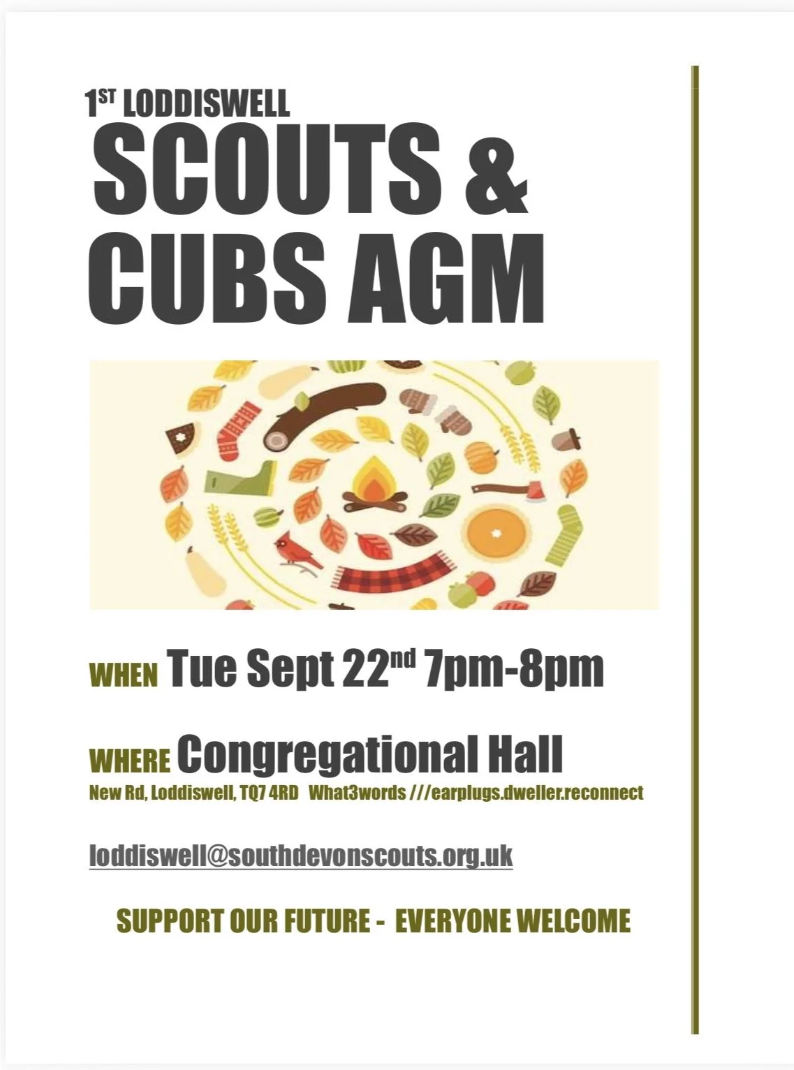 Scouts &amp; Cubs AGM at the Congregational Hall. Tues 22nd September 7pm to 8pm