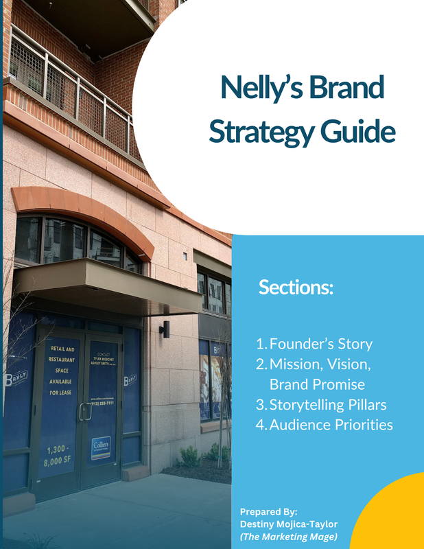 Cover page of Nelly's Brand Strategy Guide featuring a modern apartment building entrance.