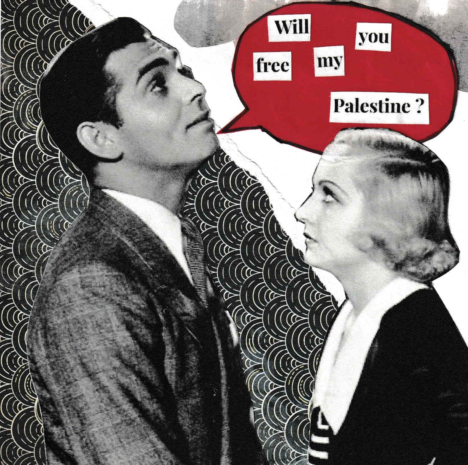 Will you free my Palestine?©
(V)(P)ale(s)ntine Collage Card for Glasgow Artists for Palestine stall, Valentines Day Weekend

paper collage