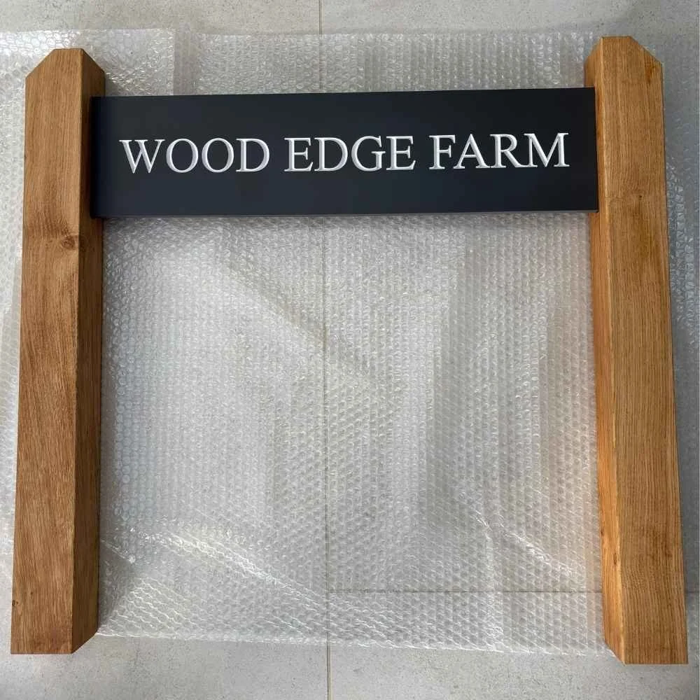 Oak Post & Stone House Sign - Wood Edge Farm