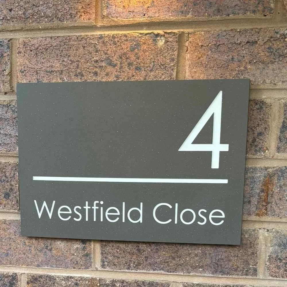 Modern Rectangle Engraved Stone House Sign with horizontal line