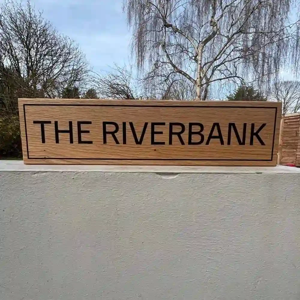 Office Horizontal Engraved Oak Sign - The Riverbank