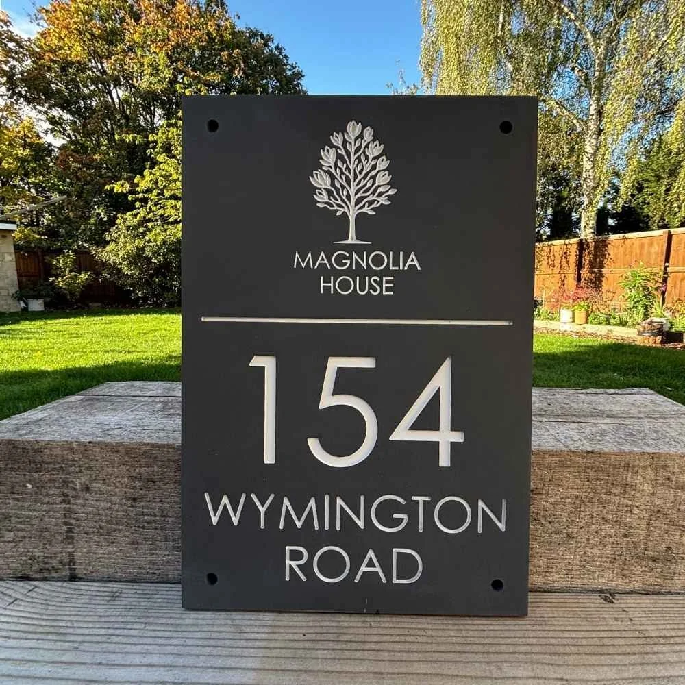 Vertical Engraved Stone House Sign Fusion