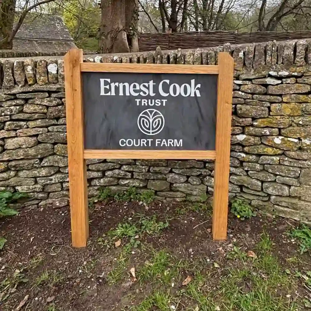 Single Oak Post & Stone Business Sign - Ernest Cook Trust