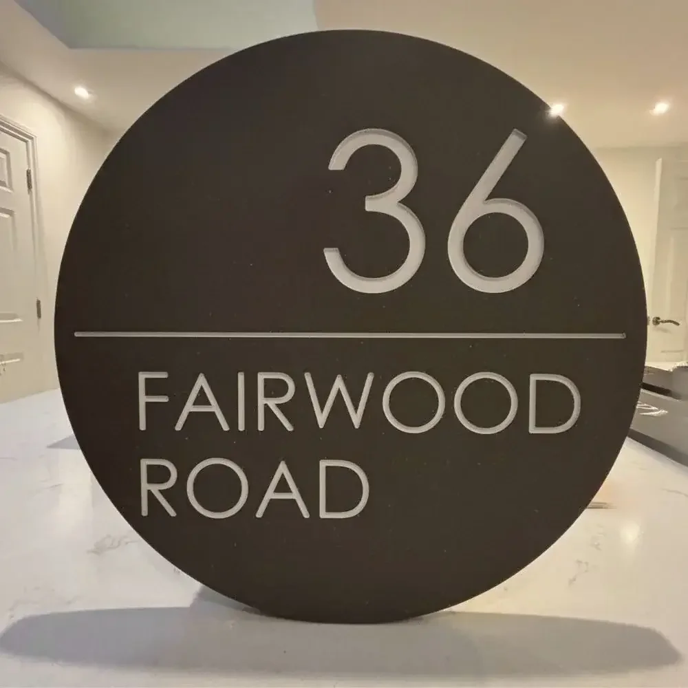 Modern Round Engraved Stone House Sign