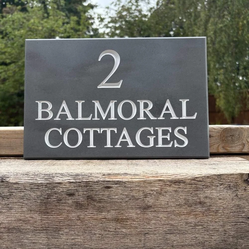 Rectangle Engraved Stone House Sign Upper Case & Number
