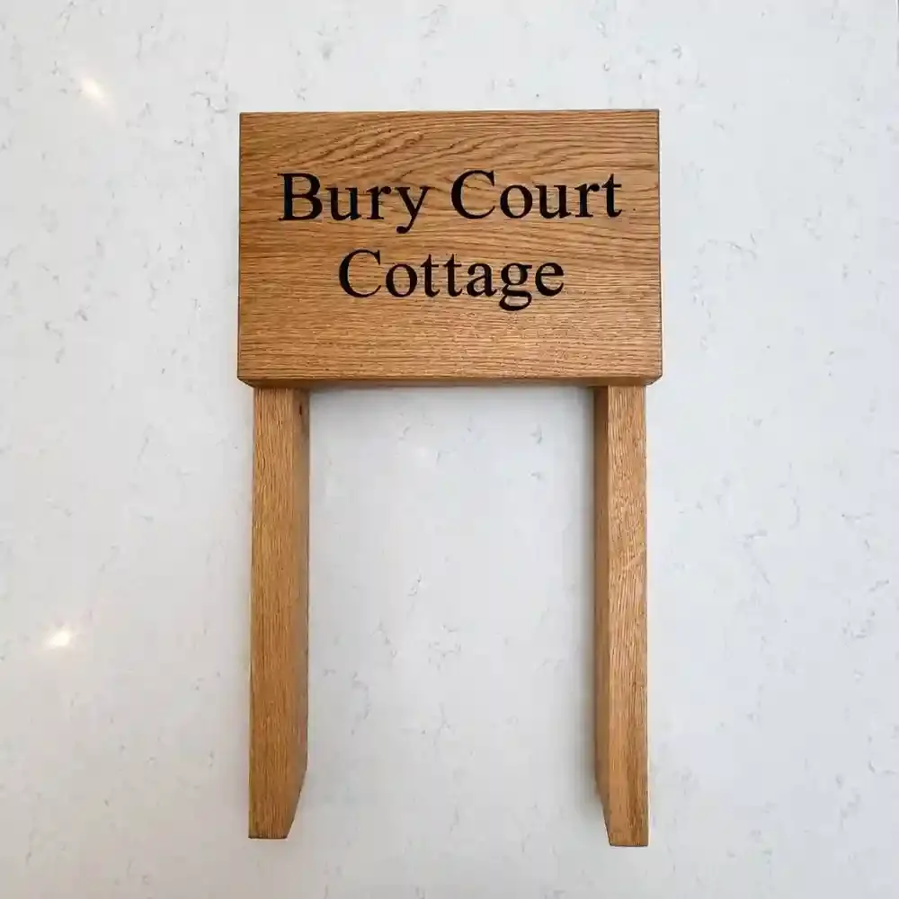 Wooden Rectangle Sign with Posts - Bury Court Cottage