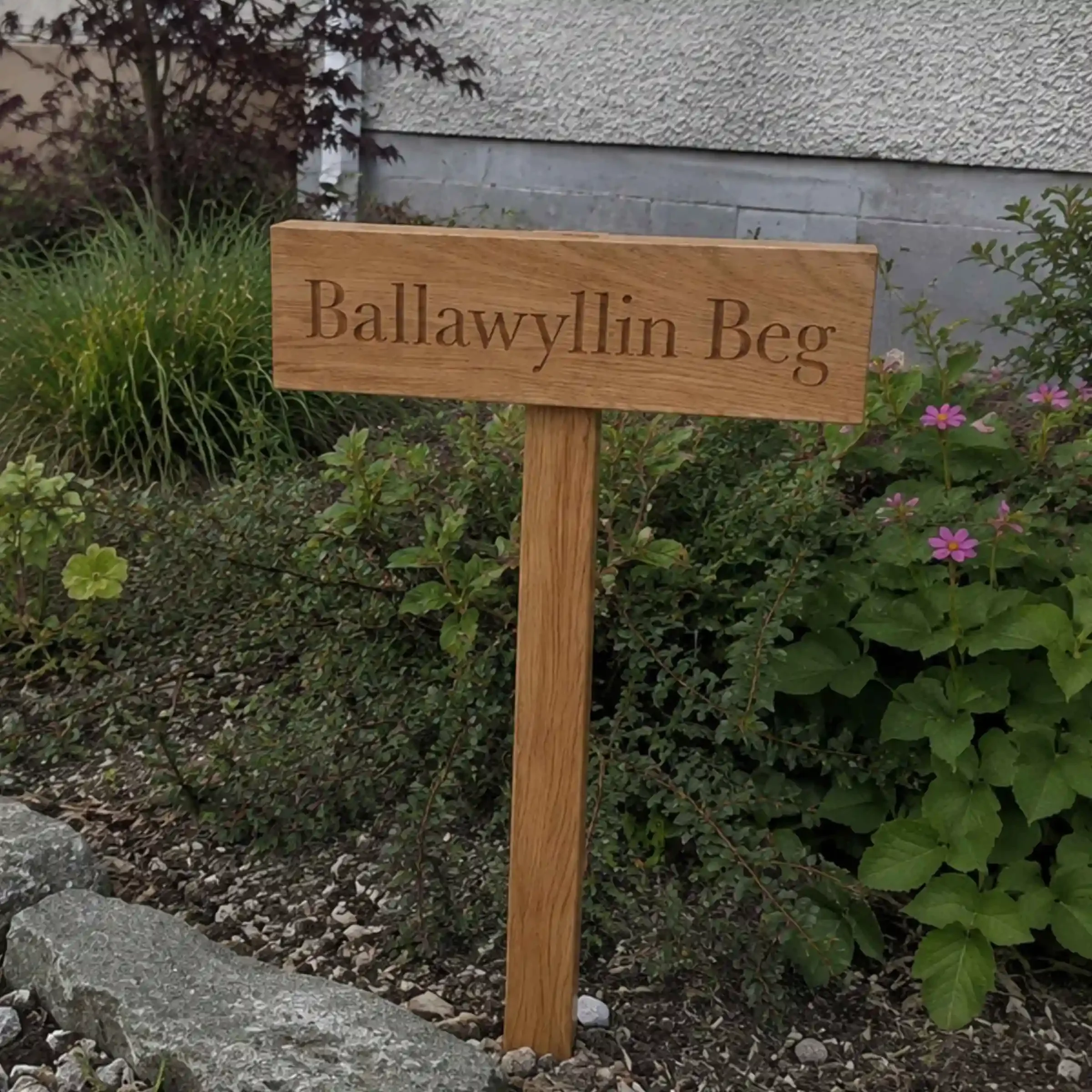 Rectangle Engraved Oak House Sign & Single Post
