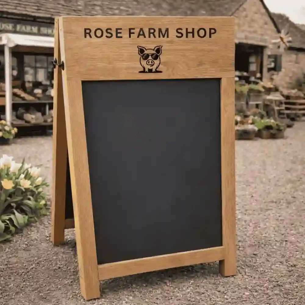 Solid Oak A-Frame Chalkboard Sign with Pig
