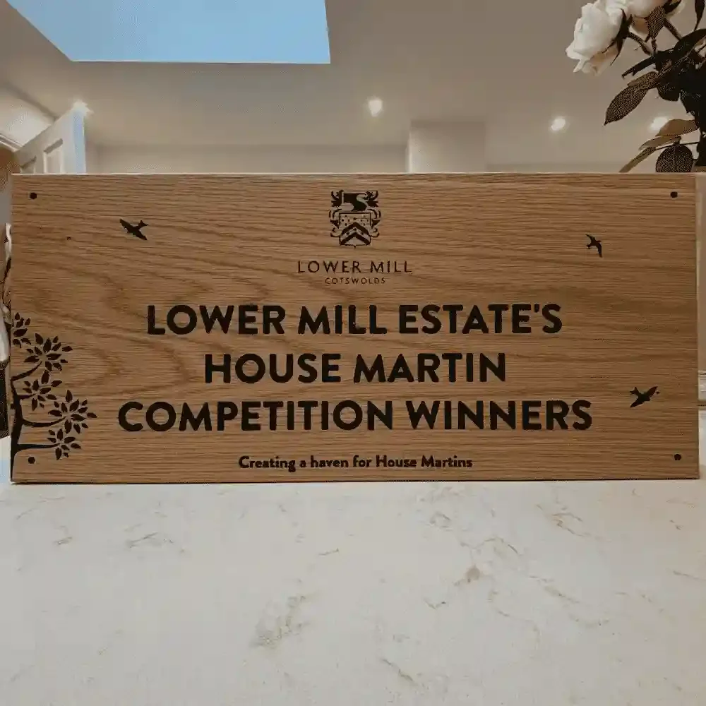 Large Wooden Oak Sign with Logo and Black Text