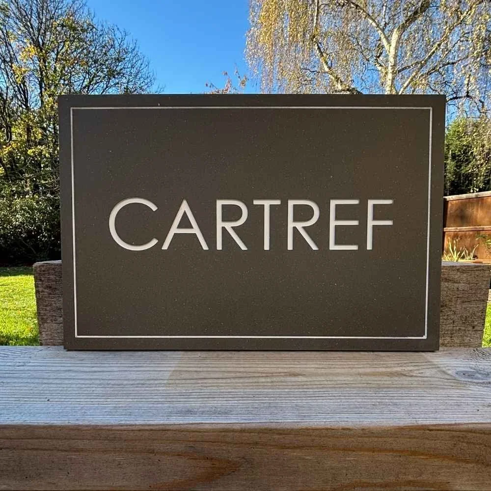 Rectangle Stone House Sign with Engraved Border in Mink Stone