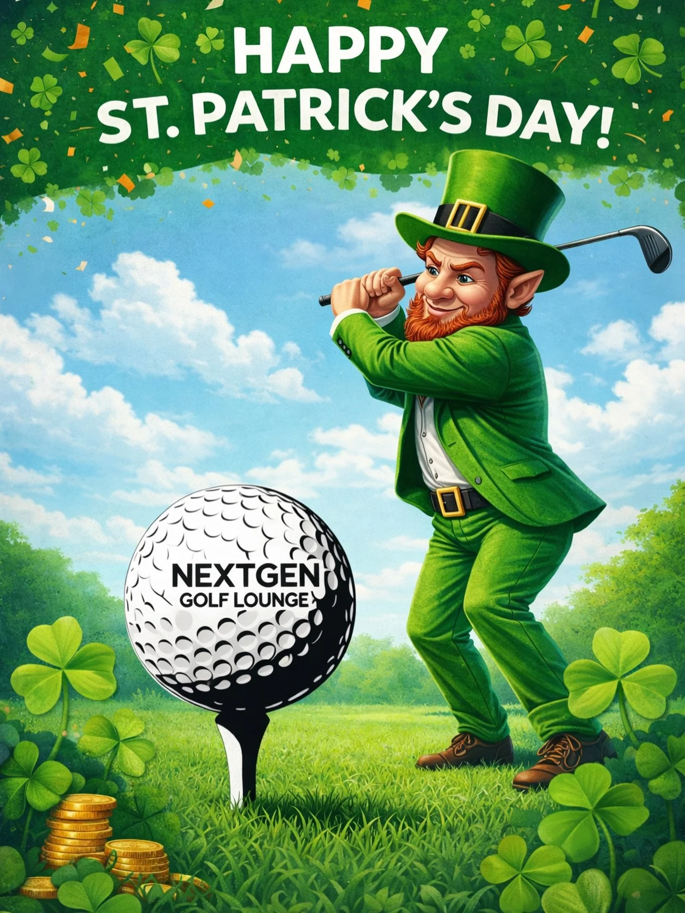 ☘️Feeling Lucky???🍀 Come try your luck at NextGen golf lounge!  Book a tee time on our website 🏌️. #golfcharleston #stpattys #indoorgolf #northcharlestonsc