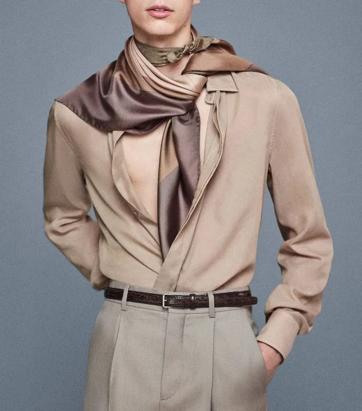 Saint Laurent Silk Geometric Print Scarf - Brown.jpeg