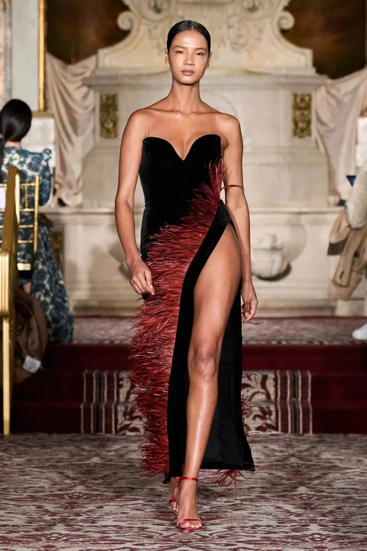 Strapless Velvet Gown with Feather Slit - 20.jpeg
