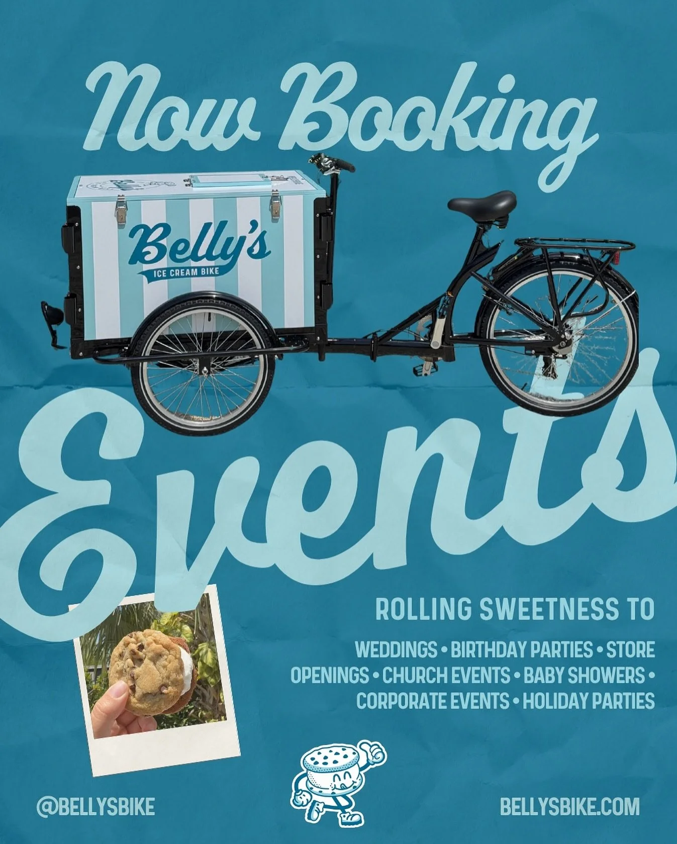 The Belly&rsquo;s Bike transforms any gathering into a memorable experience with our vintage style ice cream bike. We roll up with freshly made artisanal ice cream sandwiches and popsicles that will have your guests talking long after the last bite. 