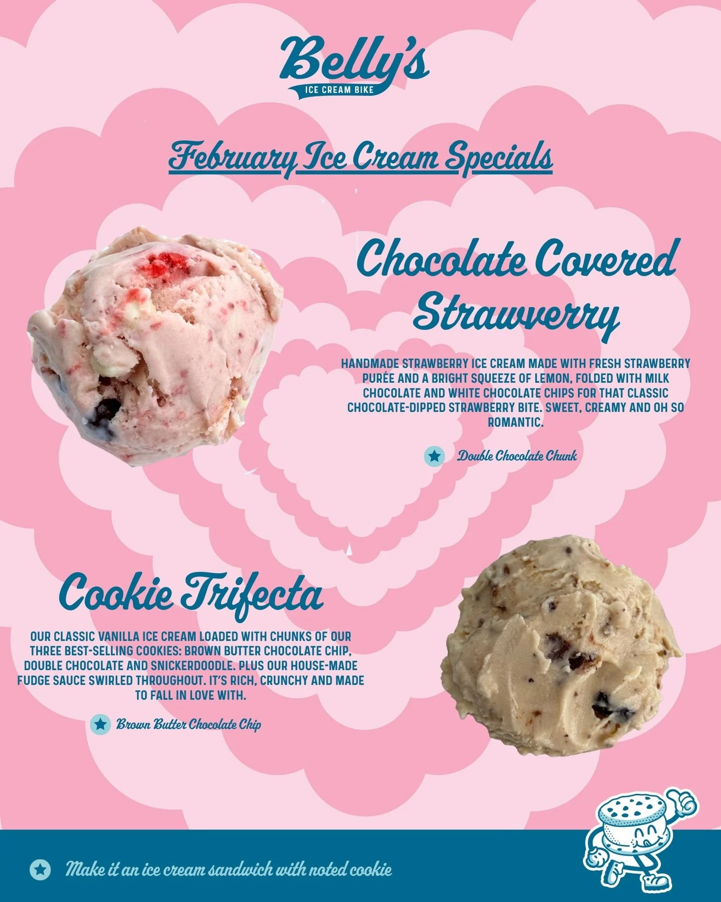 Drumroll please 🥁 Our February ice cream flavors are finally here. 

🍓CHOCOLATE COVERED STRAWBERRY
🍪COOKIE TRIFECTA

These will be available by the scoop and as cookie ice cream sandwiches all month long. Come try for a limited time &ndash; Flagle