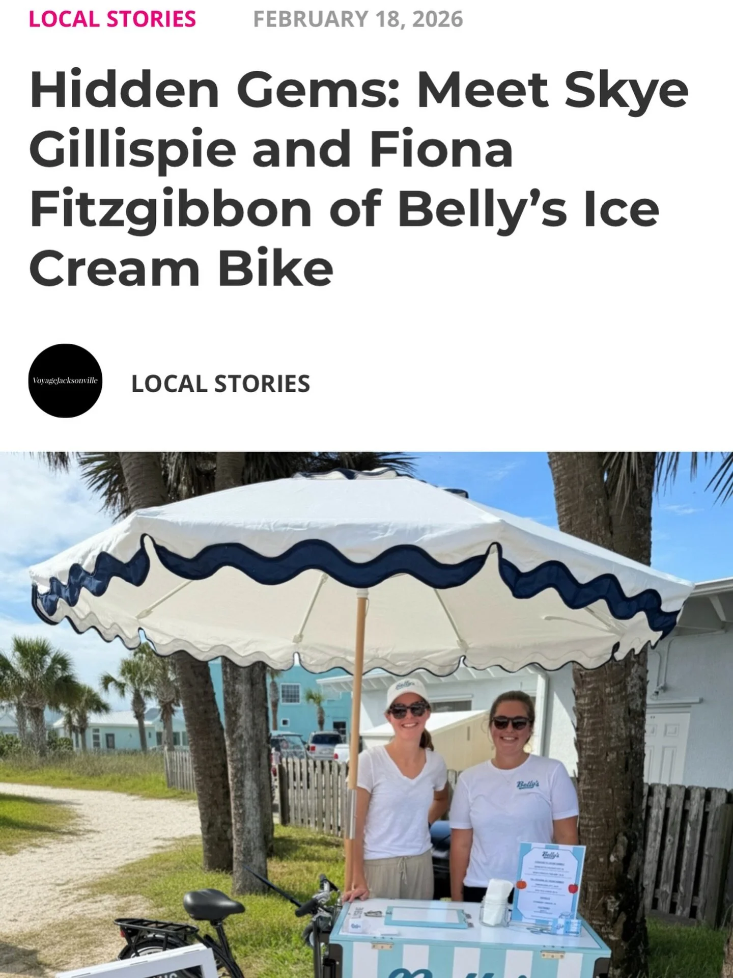 Lifestyle magazine, Voyage Jacksonville, sat down with us recently to talk about how Belly&rsquo;s Ice Cream Bike came to life. We so appreciate the feature and look forward to rolling up to our first Jacksonville event next Friday, February 27th as 