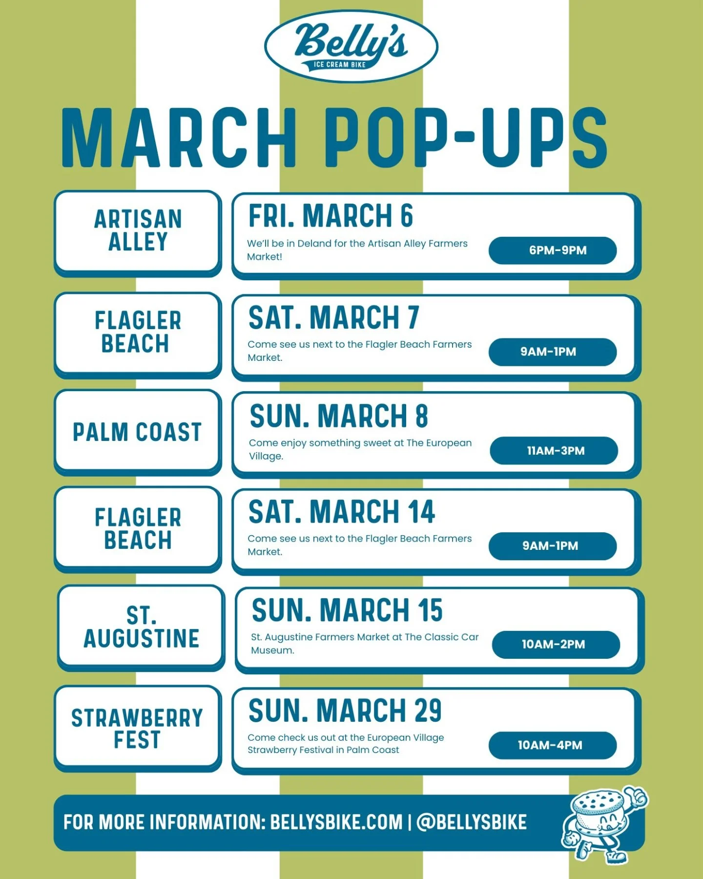 Come and find the Belly&rsquo;s Bike this month! Handmade ice cream, cookie ice cream sandwiches and refreshing popsicles. All made locally and with a whole lot of love. We feel lucky that we get to serve all of you beautiful folks. 🍀