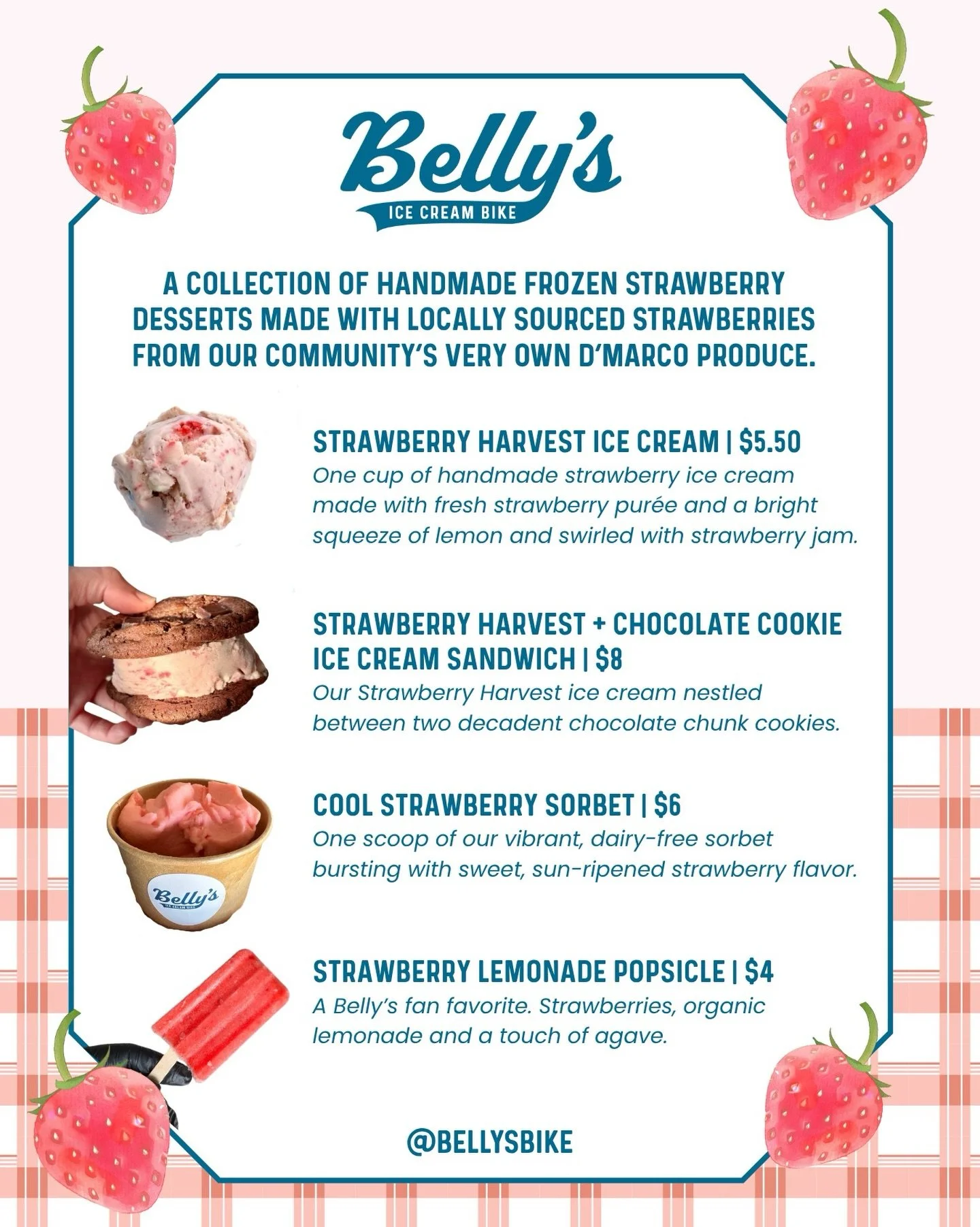 Our menu for this weekend&rsquo;s Strawberry Festival at The European Village in Palm Coast, @palmcoastfarmersmarket . 🍓🍨

Every menu item has been handmade by us using local strawberries from D&rsquo;Marco Produce. If you know Marco and his family