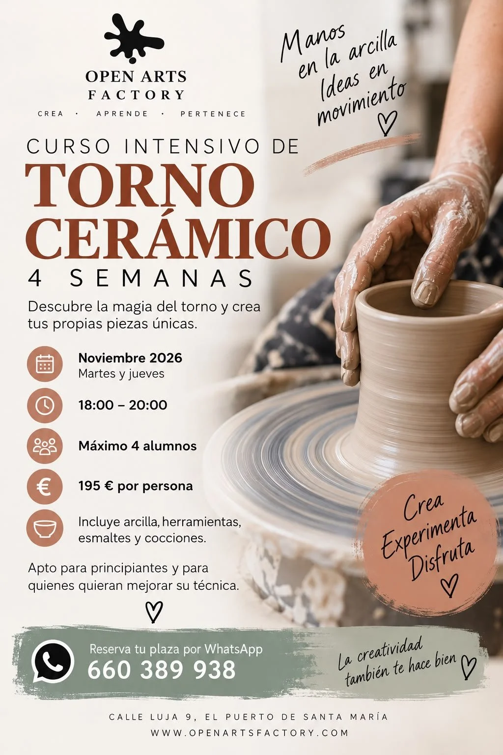 4-Week Pottery Wheel Intensive (deposit only)