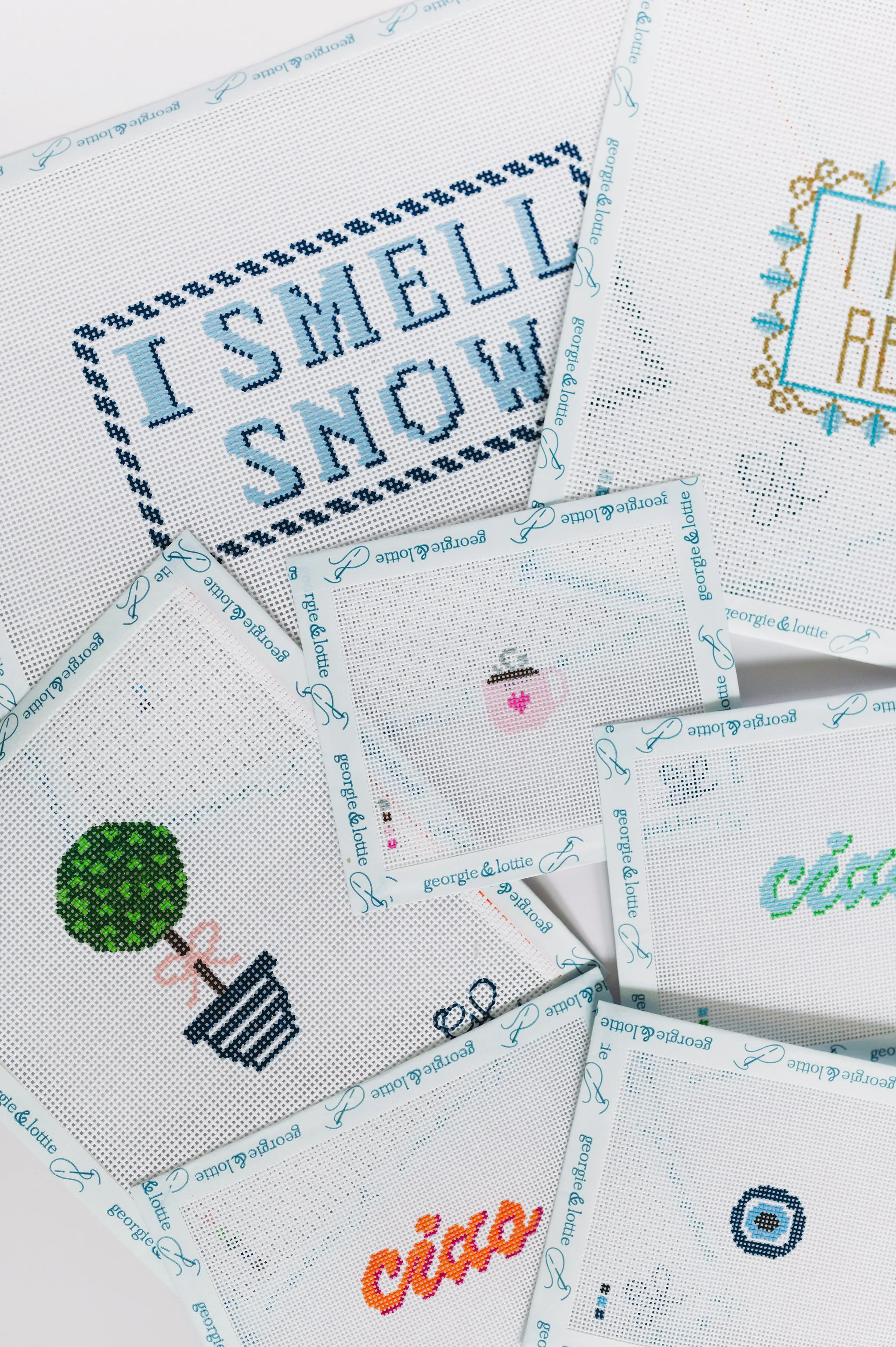 Georgie & Lottie limited edition hand-painted needlepoint canvas, available in exclusive, small-batch designs.